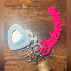 Balenciaga Pink & White Padlock Keychain / bag charm